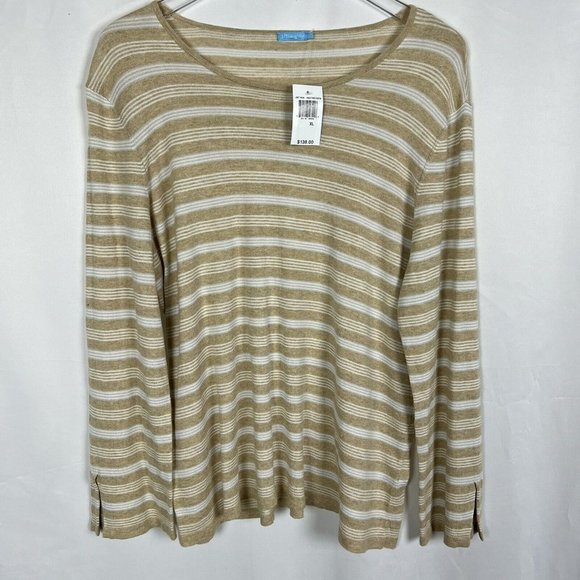 J. McLaughlin Womens Sweater Striped Heather Oatmeal White NWT MSRP $138 Size XL - Picture 3 of 7